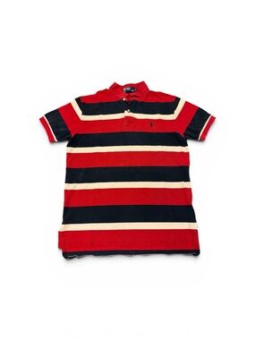 Vintage Polo by Ralph Lauren Red, Navy & white Striped Short Sleeve Polo. Medium